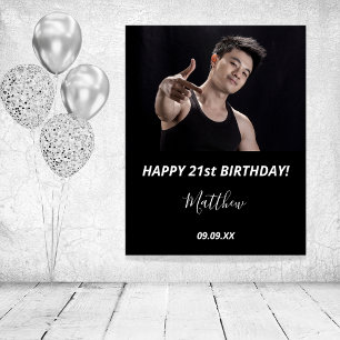 Póster Cumpleaños personalizado foto negro blanco hombre 