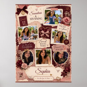 Póster Cumpleaños personalizado para adolescente con 6 fo