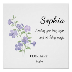 Póster Cumpleaños Personalizado Violeta de Febrero