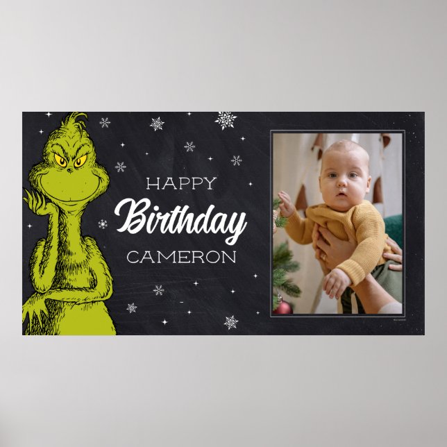 Póster Cumpleaños Pizarra del Grinch (Frente)