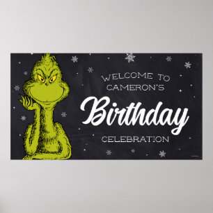Póster Cumpleaños Pizarra del Grinch