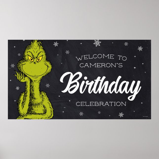 Póster Cumpleaños Pizarra del Grinch (Frente)