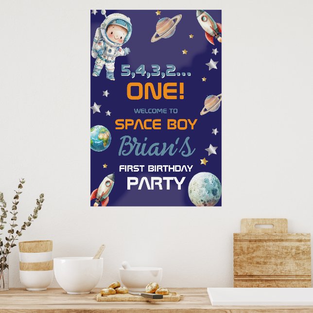 Póster Cumpleaños primero del astronauta del espacio exte (Cocina)