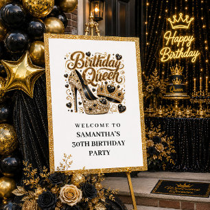 Póster Cumpleaños Reina de Bienvenida Confeti Oro Negro G