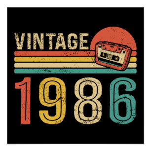 Póster Cumpleaños Retro 1986 Cinta de Casete Vintage 40º