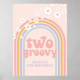 Póster Cumpleaños Retro Arcoíris Pastel Dos Groovy 2