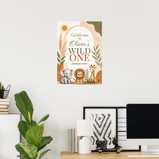 Póster Cumpleaños Salvaje Safari Primero (Oficina en casa)