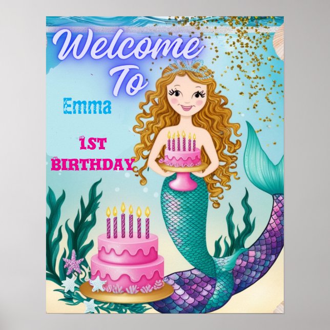 Póster cumpleaños sirena (Frente)
