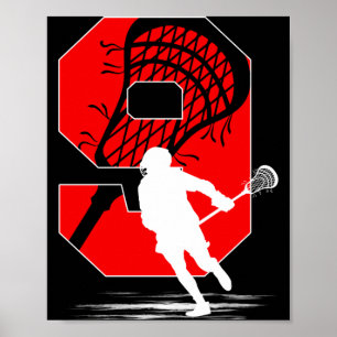 Póster Cumpleaños Temático de Lacrosse para Niño de 9 Año