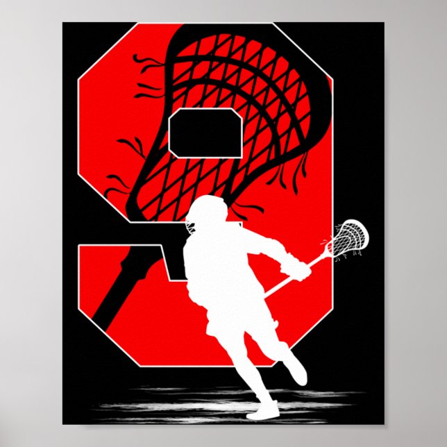 Póster Cumpleaños Temático de Lacrosse para Niño de 9 Año (Frente)