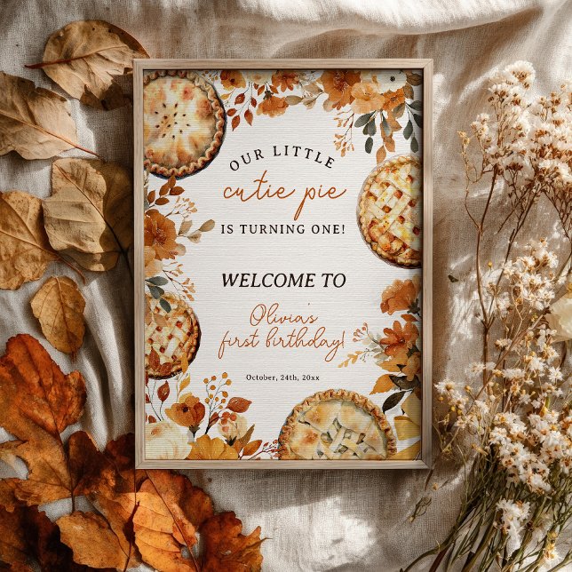 Póster Cumpleaños uno Cutie Pie Neutral Otoño Rústico (Rustic Fall Neutral Cutie Pie First Birthday Poster)