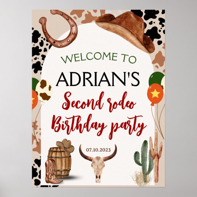 Póster Cumpleaños vaquero Fiesta de cumpleaños 2º Rodeo (Frente)
