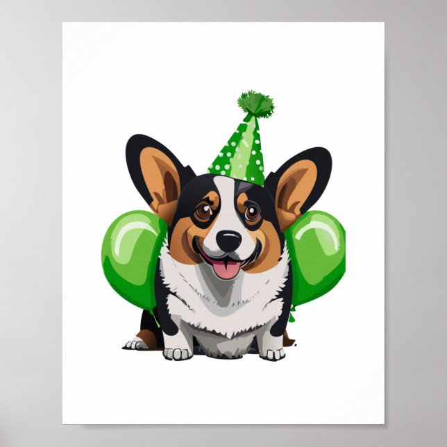 Póster Cumpleaños Verde Corgi Classic T-Shirt (Frente)