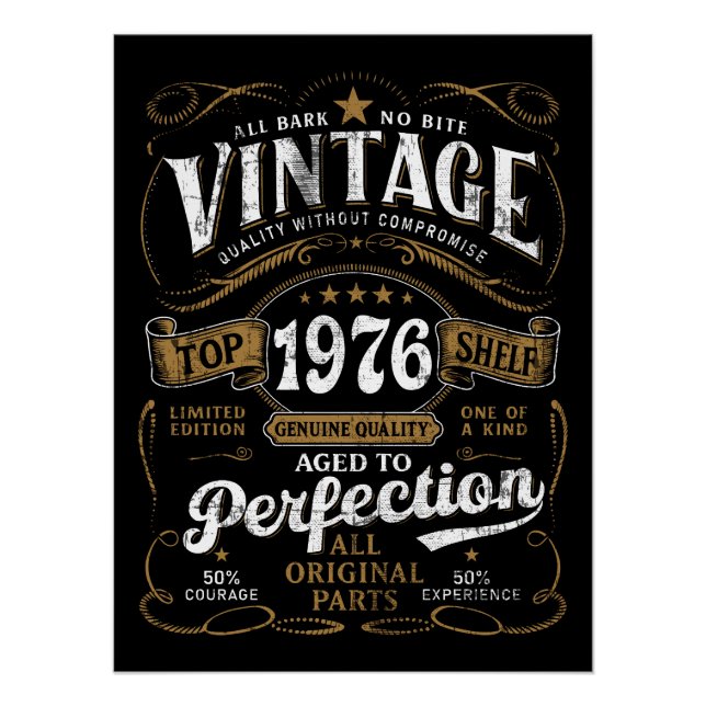 Póster Cumpleaños Vintage 1976 Envejecido a la Perfección (Anverso)
