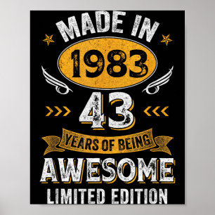 Póster Cumpleaños Vintage 1983 43 Años Cumpleaños 43