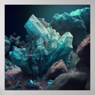 Póster Cúmulo de Cristal Inspirado en Acuamarina Verde Az