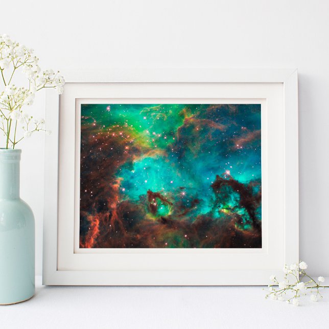 Póster Cúmulo estelar Aqua Green Celestial 10x8 (Aqua Green Star Cluster Celestial 10x8 Poster)