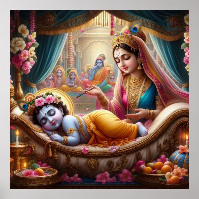 Póster Cuna de Bala Krishna étnica cálida y pacífica (Frente)