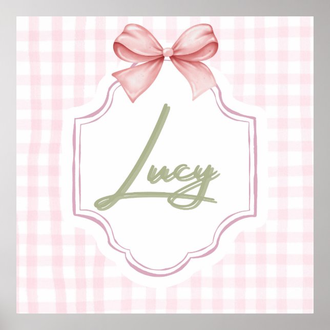 Póster Cuna Personalizada para Bebé Niña Lucy con Lazo y  (Frente)