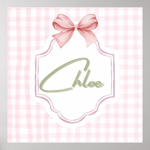 Póster Cuna personalizada para niña Chloe con lazo y ging