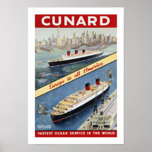 Póster Cunard Europa a toda la América
