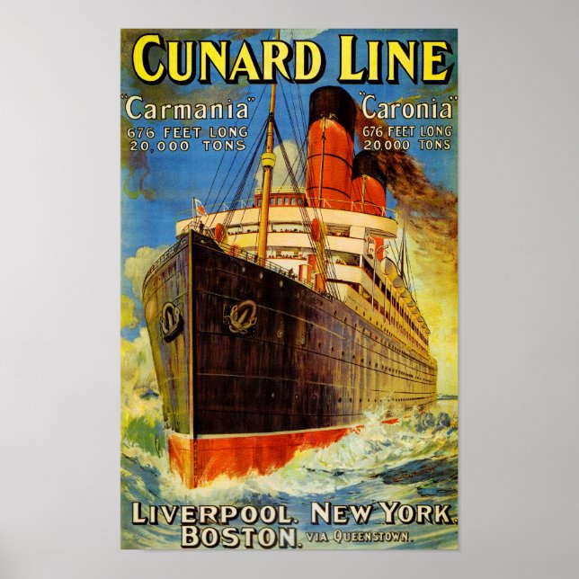 Póster Cunard Line ~ Carmania y Caronia (Frente)