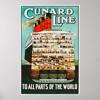 Póster Cunard Line to All Parts of the World Travel Post 