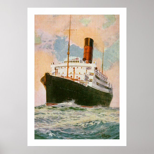 Póster Cunard Liner Ascania en el mar (Frente)