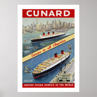 Póster Cunard Queens