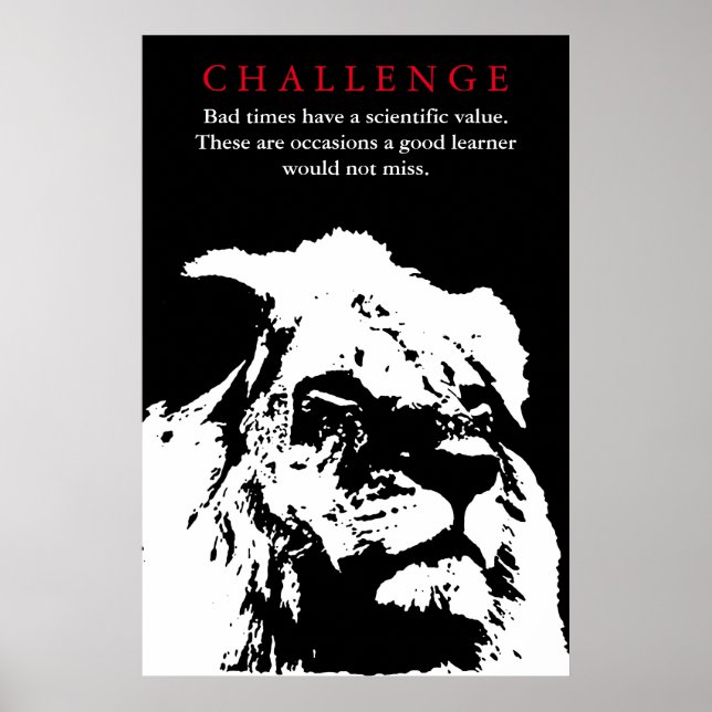 Póster Cuota Inspiradora del desafío León blanco y negro (Frente)