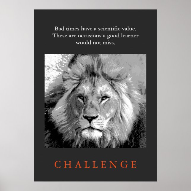 Póster Cuota Inspiradora del desafío León blanco y negro (Frente)