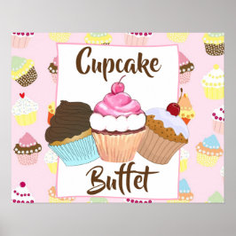 Póster Cupcake Buffet Party Sign