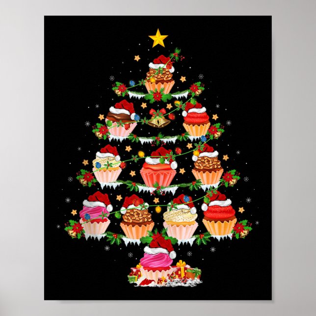 Póster Cupcake Christmas Tree Lights Funny Fast Food Cupc (Frente)