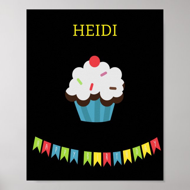 PÓSTER CUPCAKE DE CUMPLEAÑOS CON NOMBRE PERSONALIZADO (Frente)