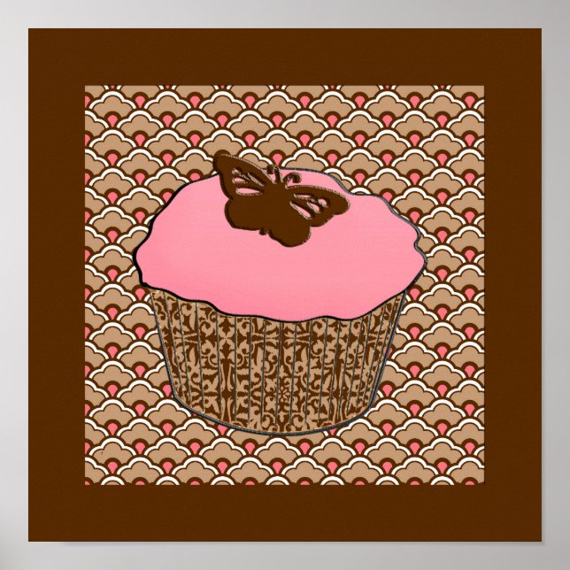 Póster Cupcake de fresa con glaseado rosa (Frente)