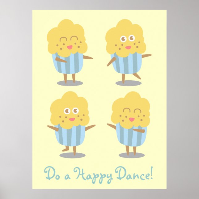 Póster Cupcake Doodle: Kawaii Cupcake bailando felizmente (Frente)
