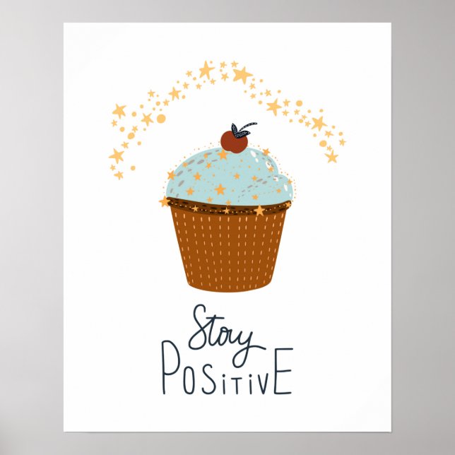 Póster Cupcake moderno scandi mantén positivo guardería (Frente)