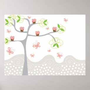 Póster Cupcakes Caprichosos Árbol Mariposas Dulce Cumplea