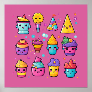 Póster Cupcakes con caras sonrientes