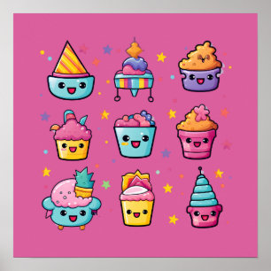 Póster Cupcakes kawaii