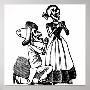 Póster Cupid Calavera, 1900s esqueléticos de los amantes