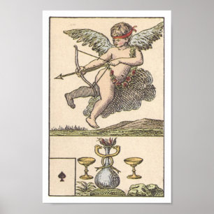 Póster Cupid del naipe del vintage y as de las tazas de