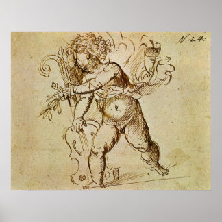 Póster Cupido con un violín de Domenico Campagnola