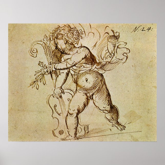 Póster Cupido con un violín de Domenico Campagnola (Frente)