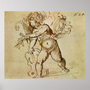 Póster Cupido con un violín de Domenico Campagnola