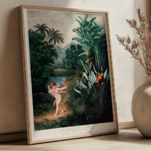 Póster Cupido Inspirando Plantas con Amor Vintage