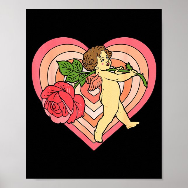 Póster Cupido Querubín Ángel Con Corazón De Rosa Roja Amo (Frente)