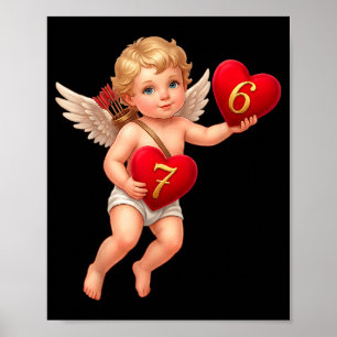 Póster Cupido sosteniendo 6 y 7 corazones meme de San Val