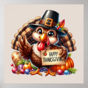 Póster Cura feliz pavo de Acción de Gracias