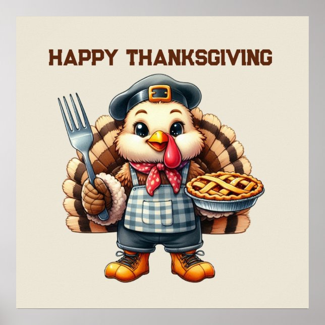 Póster Cura feliz pavo de Acción de Gracias (Frente)